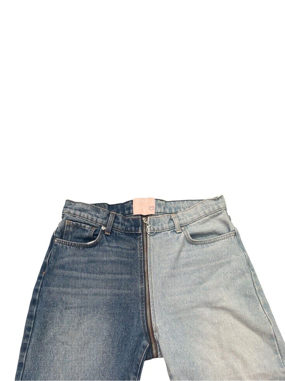 Revice Yin Yang cropped two tone denim straight leg jeans with zipper accent - Picture 4 of 7